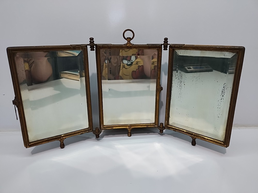 vitage brass triptych folding mirror
