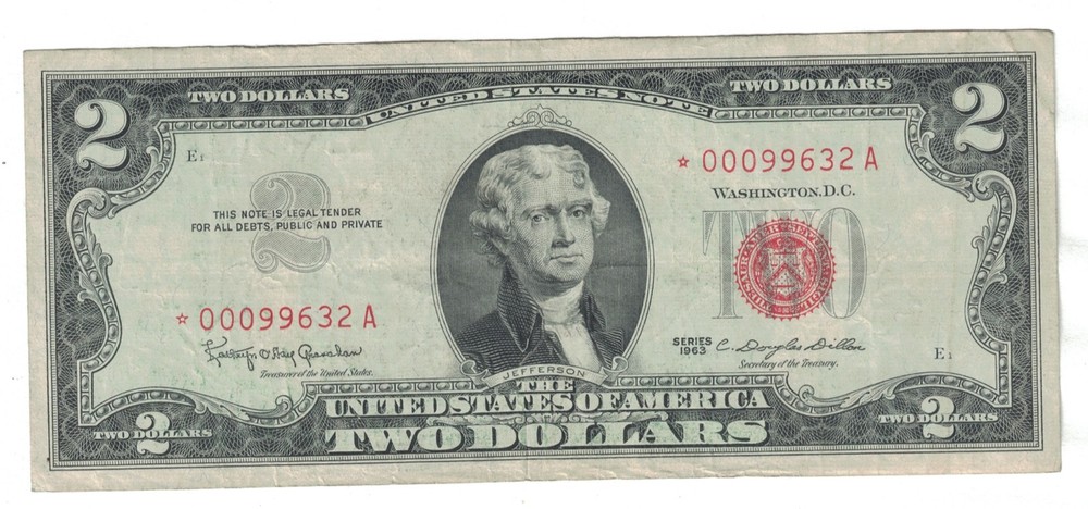 🇺🇸🇺🇸🇺🇸 1963 $2 TWO DOLLARS RED SEAL *STAR NOTE LOW SERIAL 🇺🇸🇺🇸🇺🇸