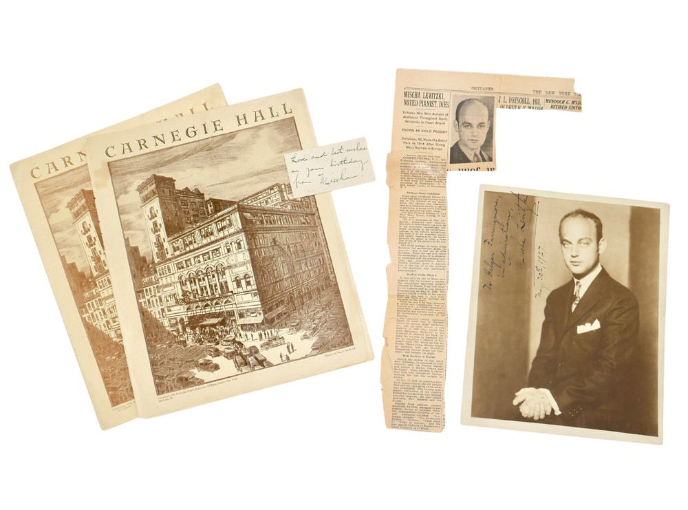 LEVITZKI, Mischa.: Signed Photograph and Birthday Note w Carnegie Hall Programs