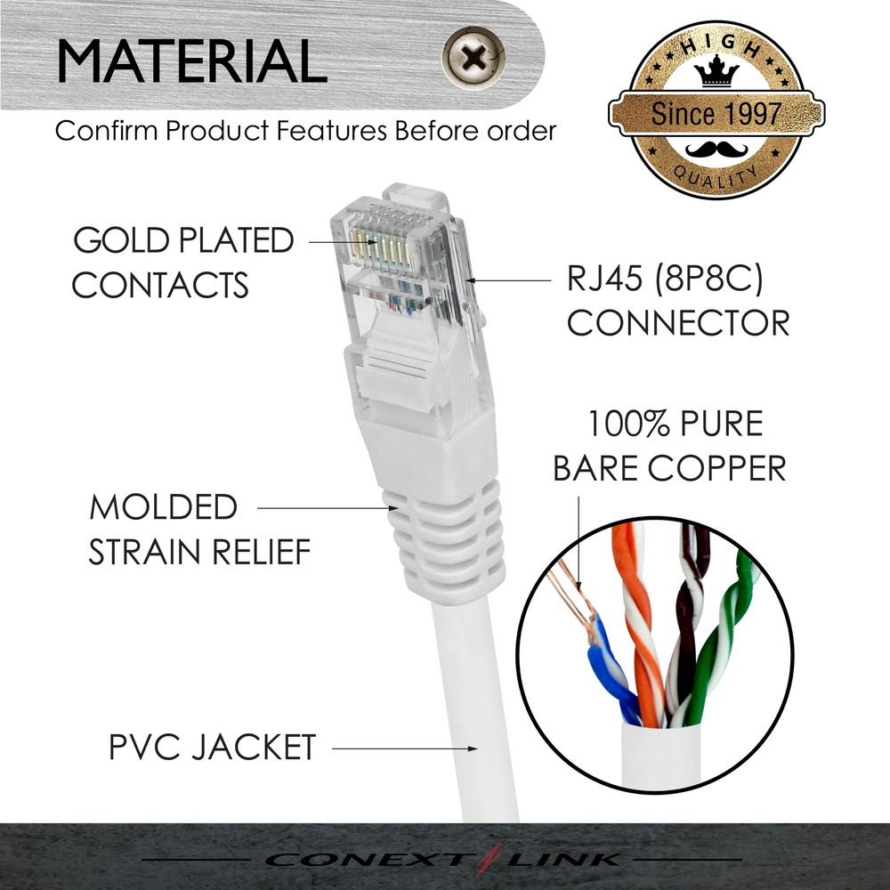 1x 9ft White CAT5E Network Wire LAN Cable Patch Cord Ethernet Internet Router PC