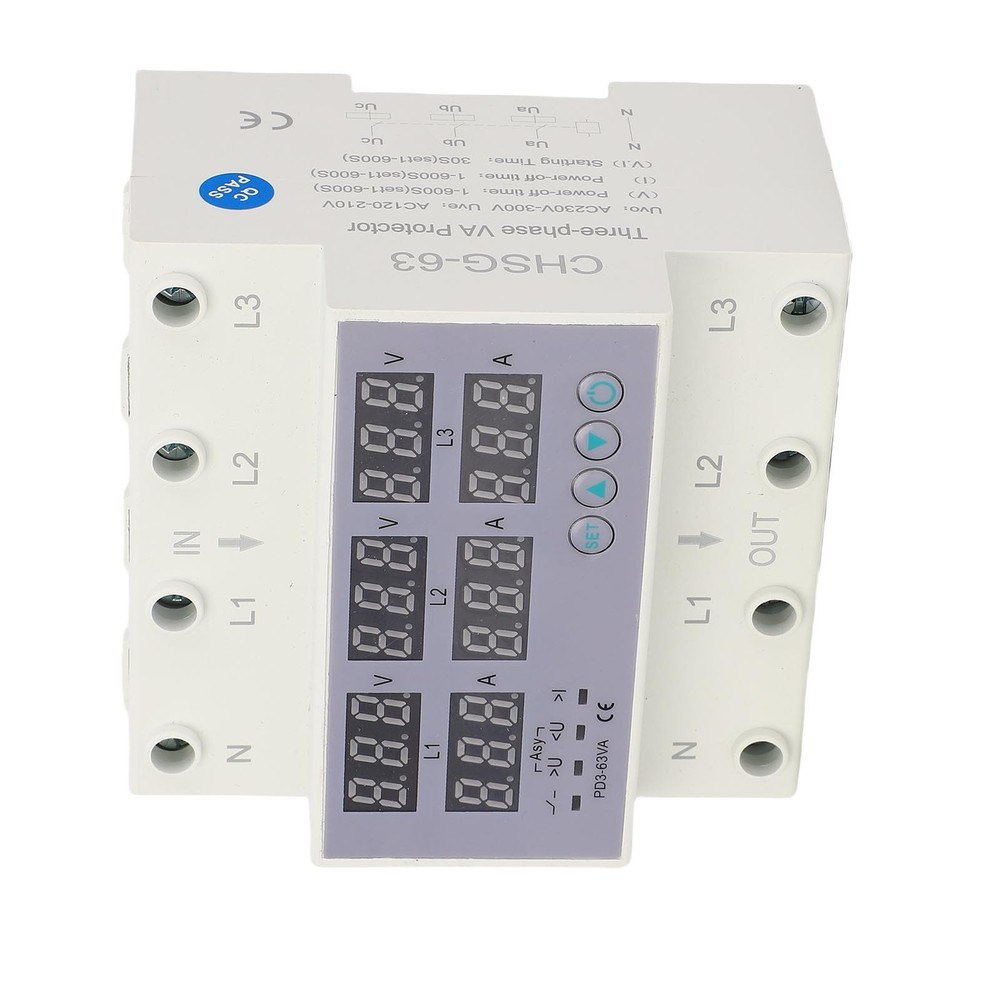 3 Phase DIN Rail Voltmeter Ammeter Auto Overvoltage Overcurrent Protector AC230