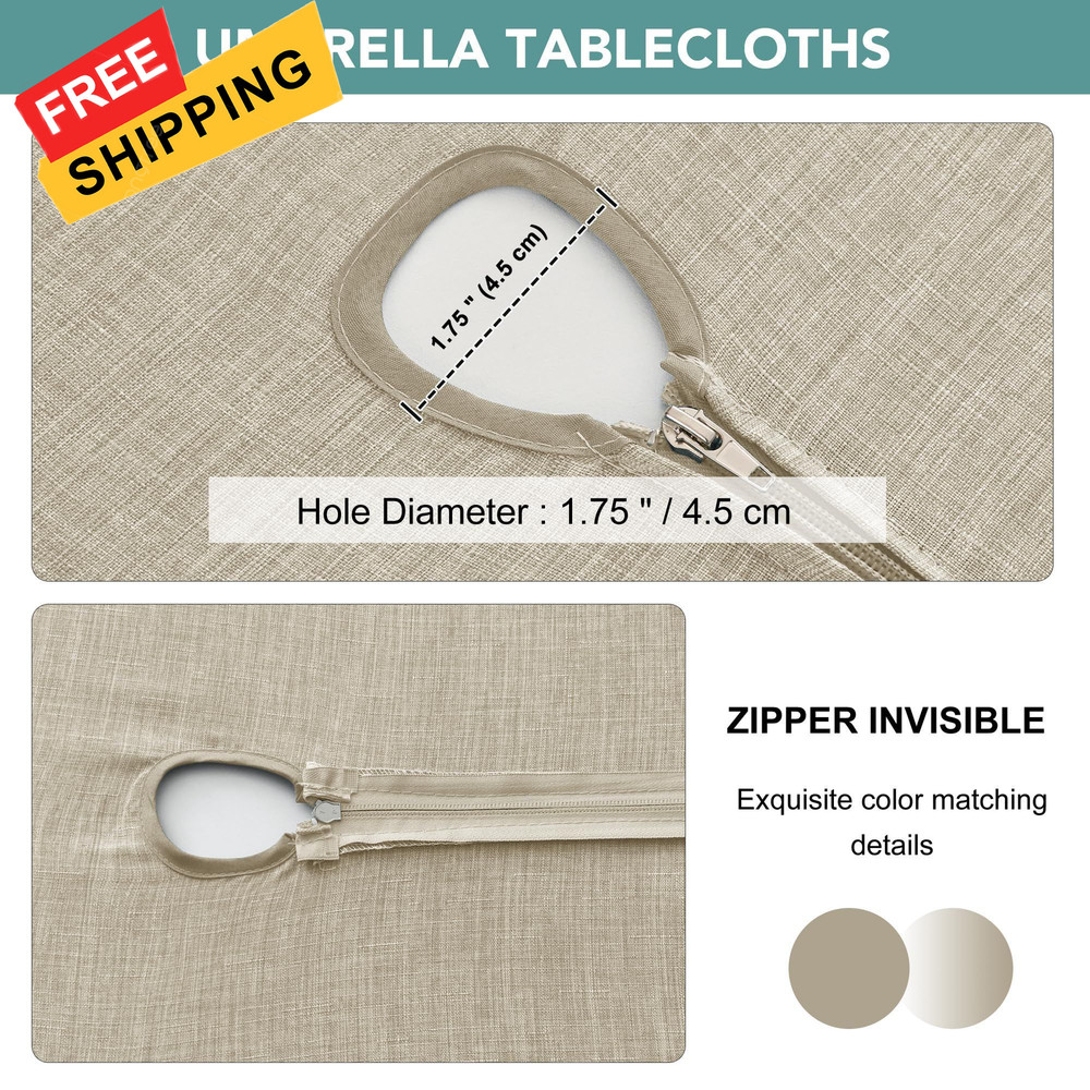 LUSHVIDA Outdoor Tablecloth with Umbrella 84" x 60" (Rectangular), A-natural