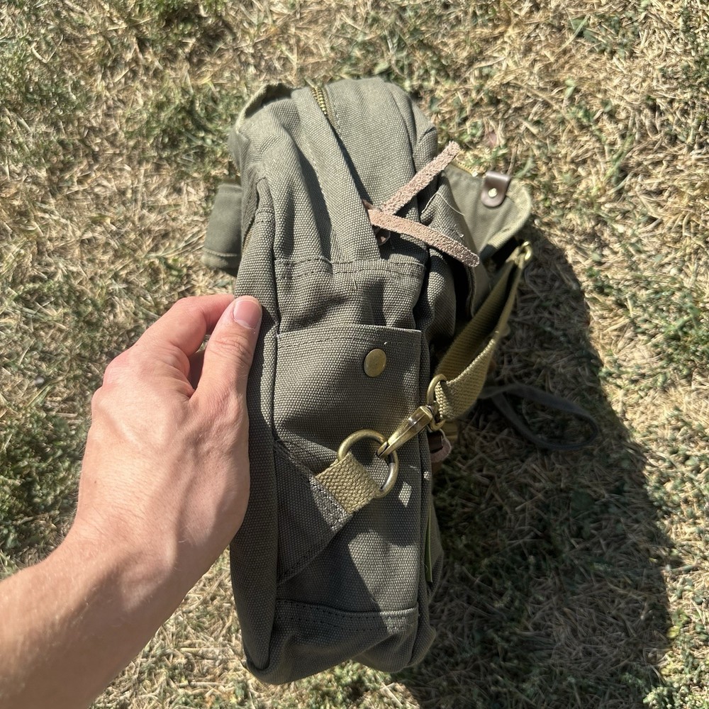 Natures Lodge Backpack, Olive Green Canvas W/Leather Pulls