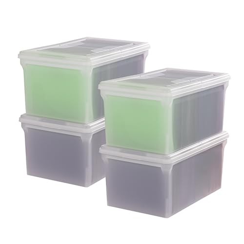 File Box, File Organizer w/Hinged Split Lid for Letter File, Wing Lid - 4 Pack