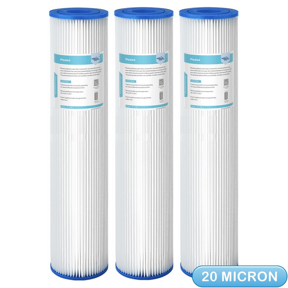 Washable Pleated 20"x4.5" Sediment Water Filter Replacement for iSpring WGB32BM