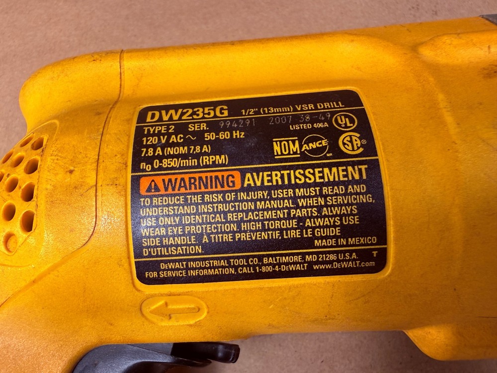 DEWALT DW235G 1/2" Variable Speed Corded Drill - Yellow - Works Great