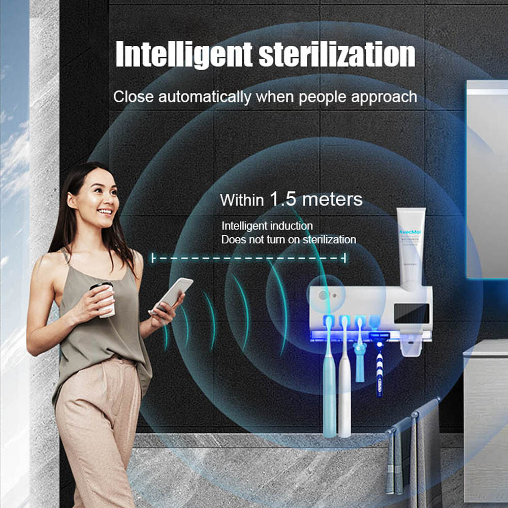 UV Light Sterilizer Toothbrush Holder Cleaner & Automatic Toothpaste Dispenser