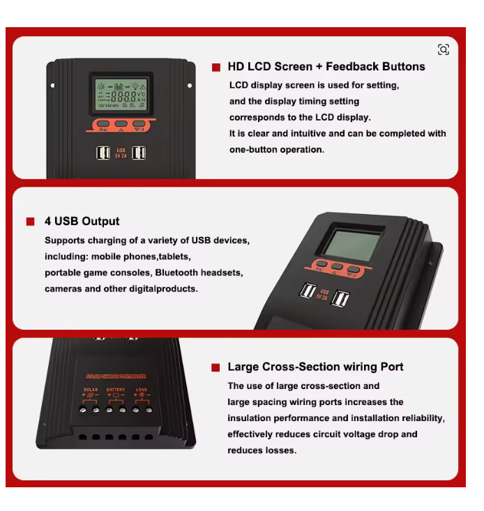 Solar Charger Controller 120A Regulator LCD Display Various Load Control Modes