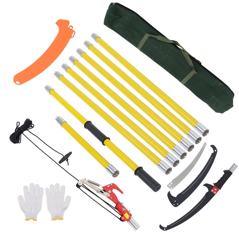 Manual Pole Saw 27 ft Extendable Tree Pruner, Sharp Steel Blade and Scissors