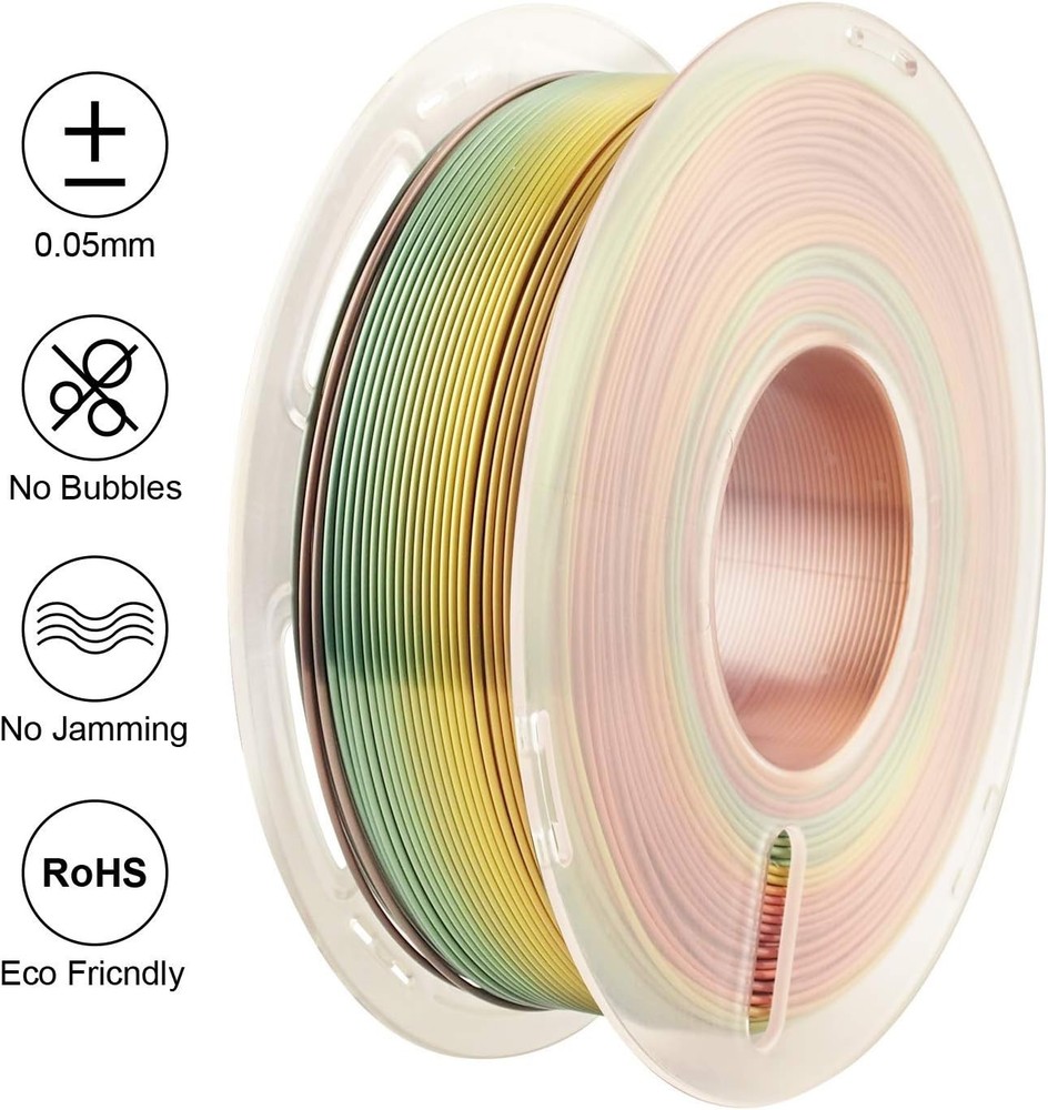 Silk Shiny Fast Color Gradient Change Rainbow Multicolored 3D Printer PLA Filame