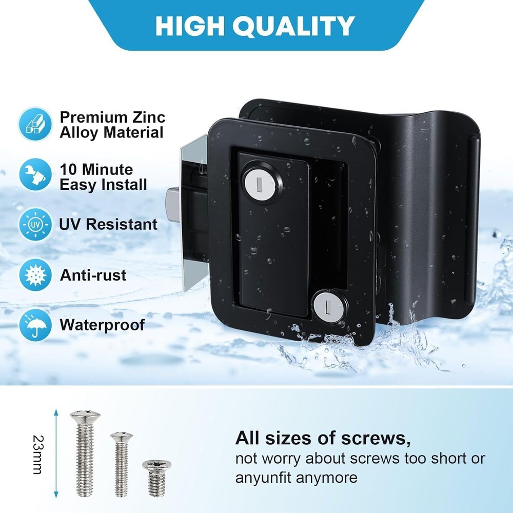 Black RV Paddle Entry Door Lock Latch Handle Deadbolt NEW Camper Cargo Trailer