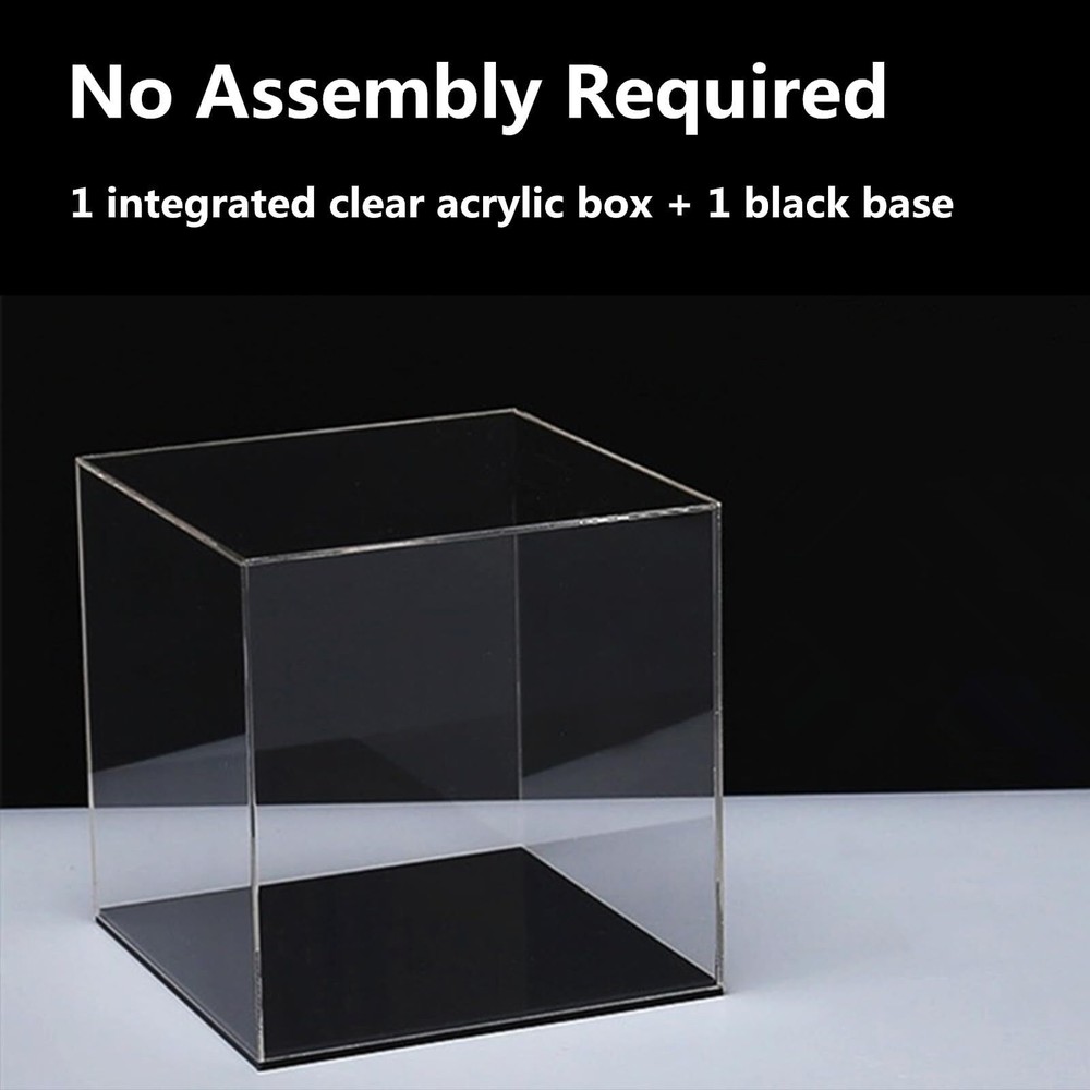 Fully Assembled Clear Square Acrylic Display Case with Black Base