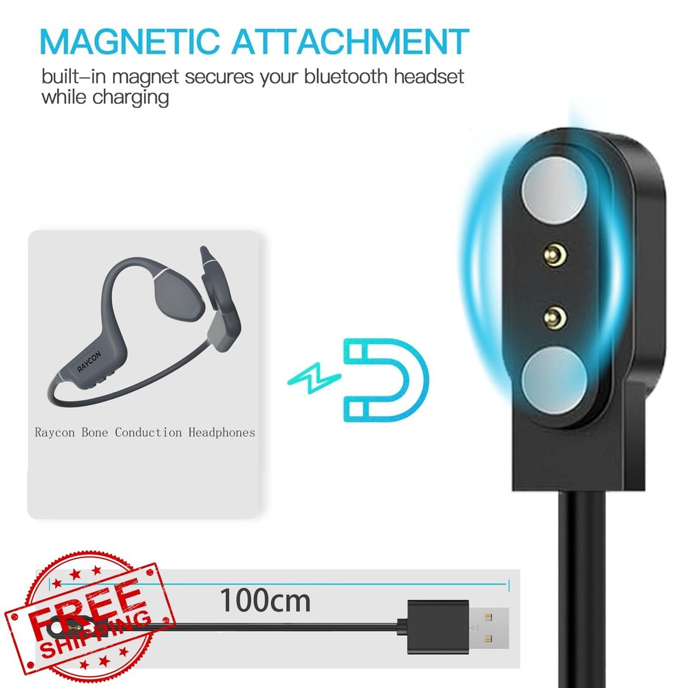 Raycon Bone Conduction Charger Magnetic Cable 2 Pack Black