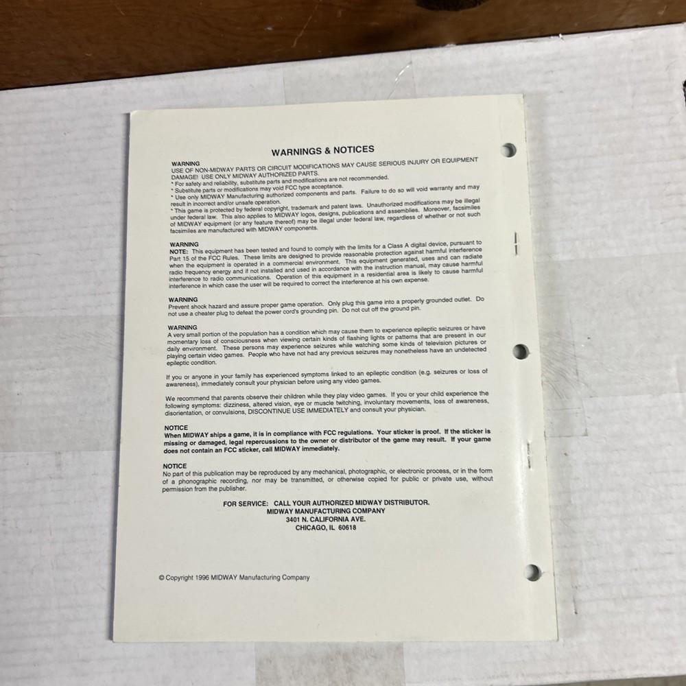 WAR GODS MIDWAY game manual