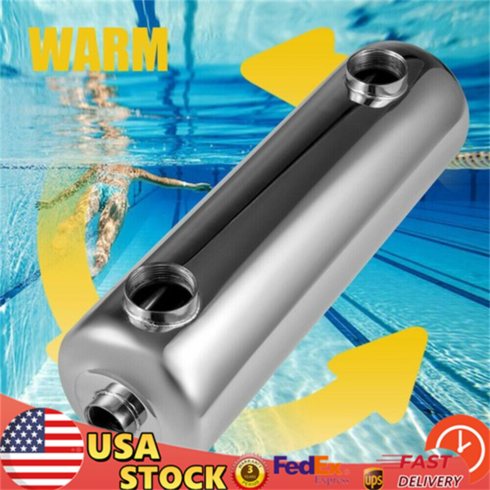 200KBTU Heat Exchanger 1INCH +1 1/2" FPT for Salt Water Swimming Pool Spa SS304