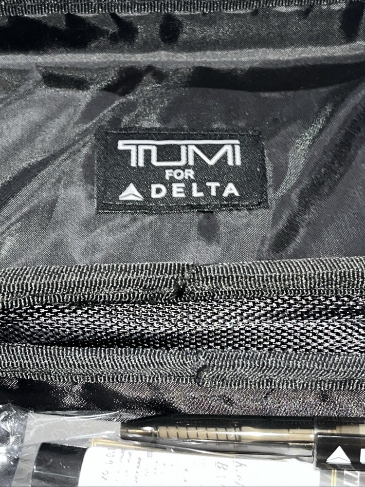 Small Zippered TUMI Case- Delta Airlines- Items Inside, Hard Plastic Case,Black