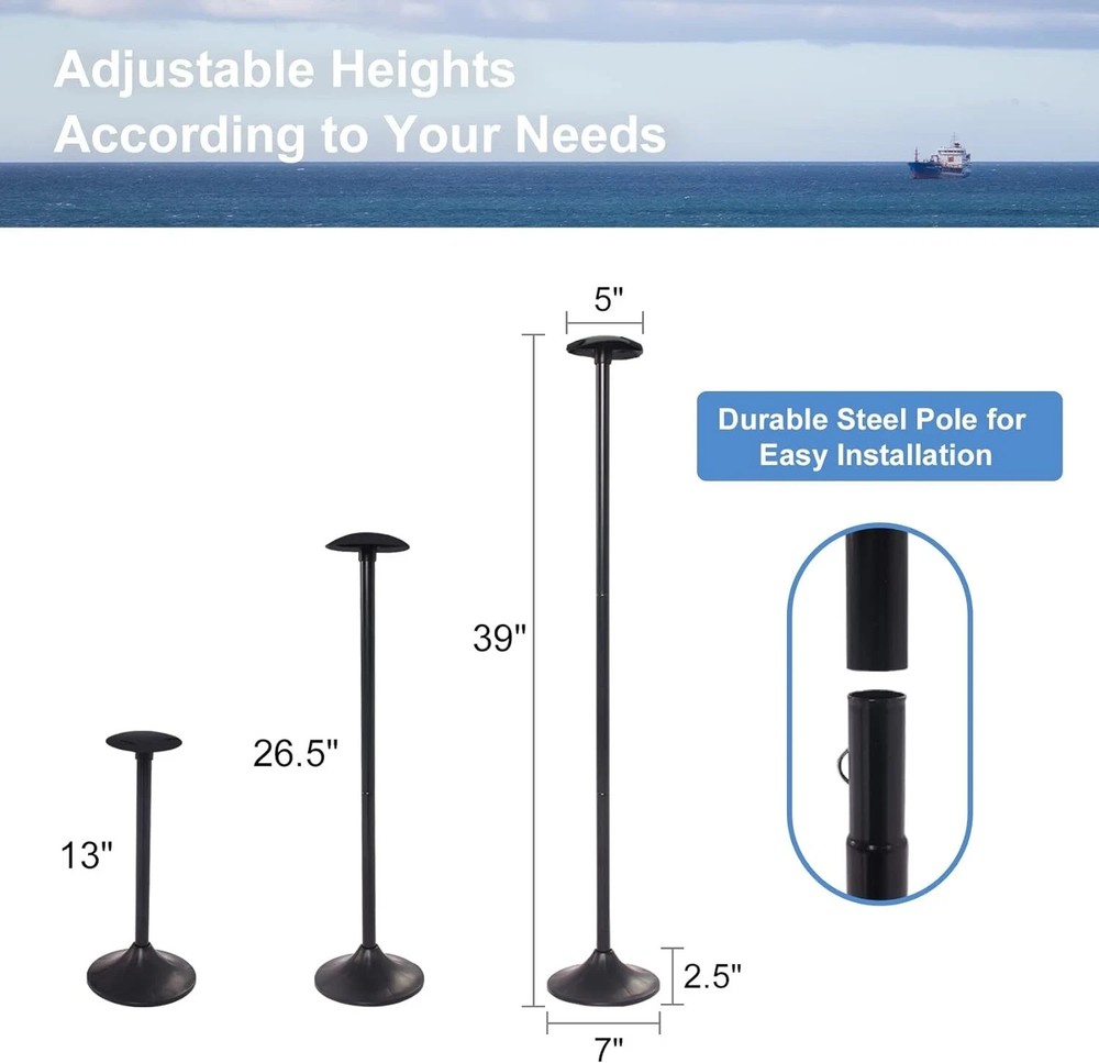 Explore Land Adjustable Boat Cover Support Pole 3 Pieces Pole, Black