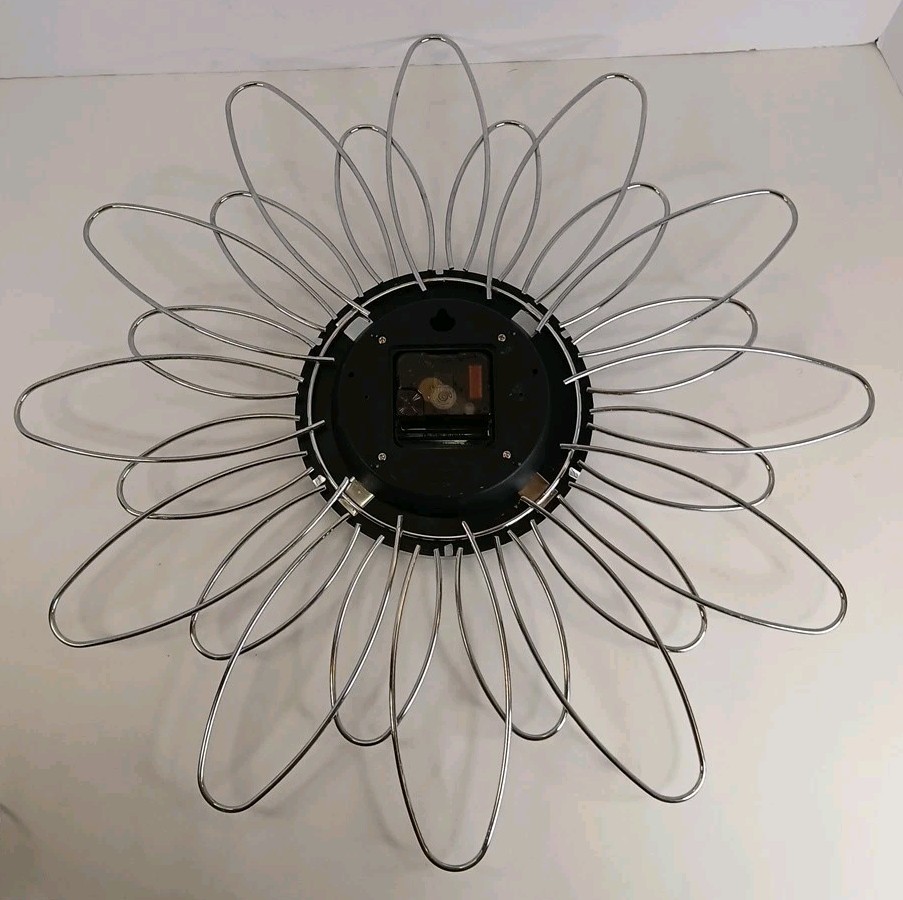 Mid Century Modern Starburst Silver and Black Wall Clock
