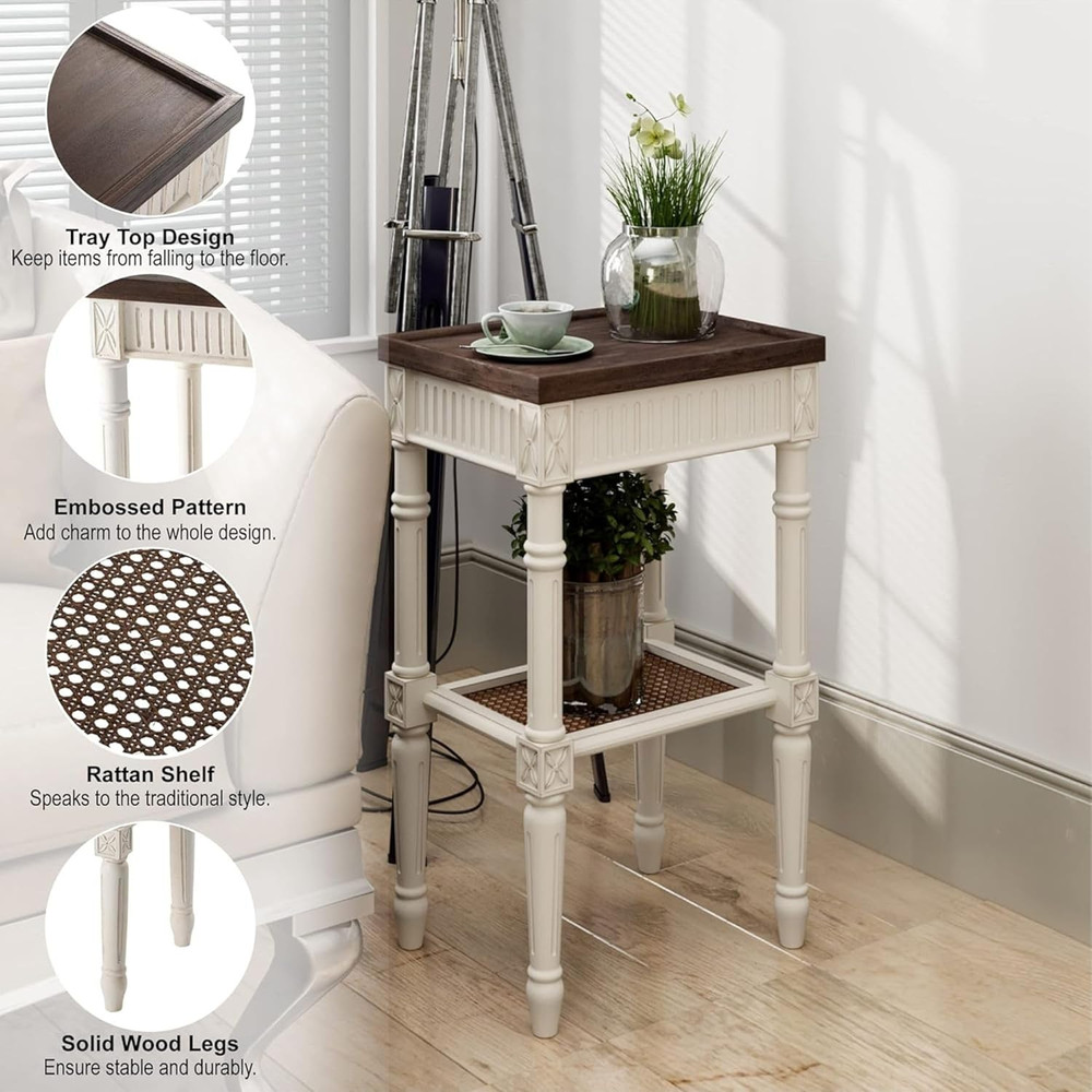 Rustic Farmhouse Cottagecore Accent End Table, Distressed Accent Side Table with