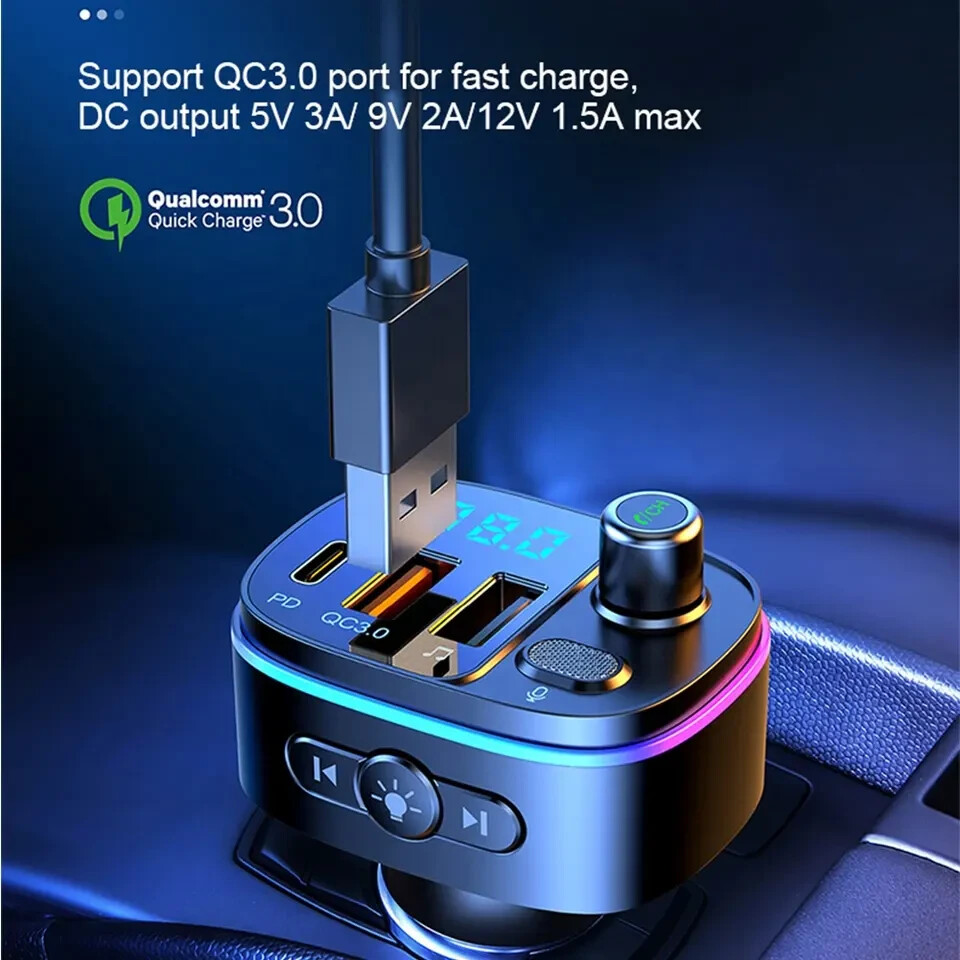 FM Transmitter Wireless Bluetooth Car Kit Radio Adapter USB Type C Charger Call