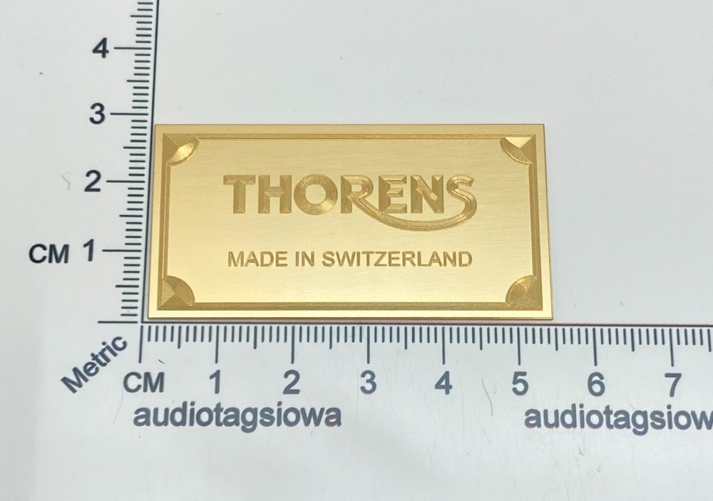 Thorens Made in Switzerland Turntable Name Plate Custom Engraved Solid Brass
