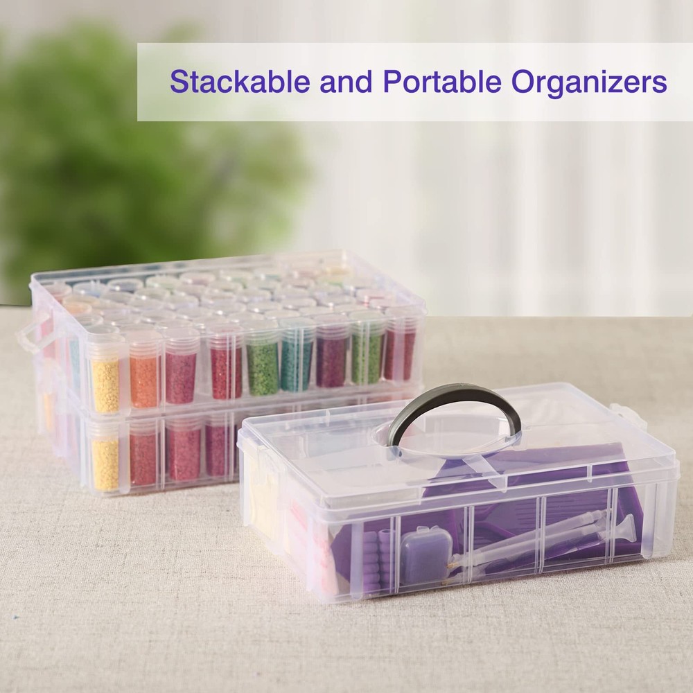 3-Tier Diamond Painting Storage Container, 100 Slots Clear Stackable Bead Org...