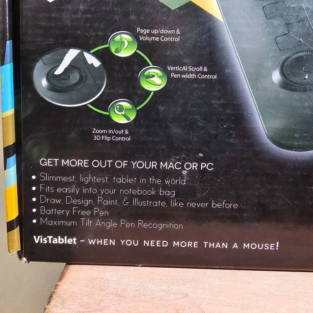 VisTablet VTrealm Pro Drawing Tablet With Pen Software & USB Powers Up in Box