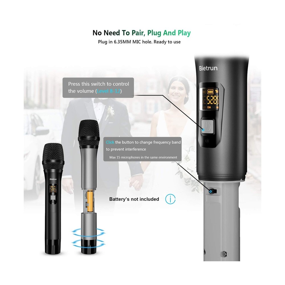 Wireless Microphone with Bluetooth, Professional UHF Dual Handheld ... Fast Ship