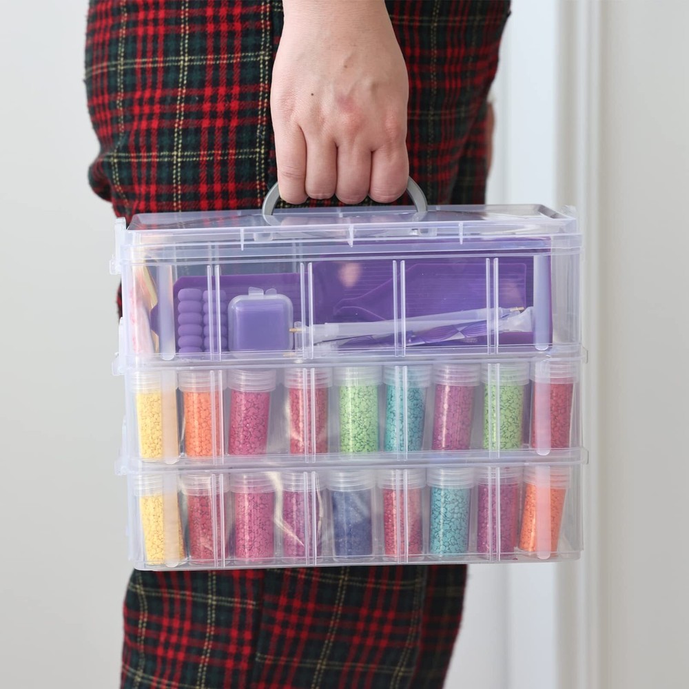 3-Tier Diamond Painting Storage Container, 100 Slots Clear Stackable Bead Org...