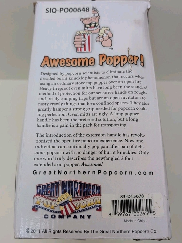PIT POPPER - Campfire Popcorn Maker with Telescoping Handle NEW