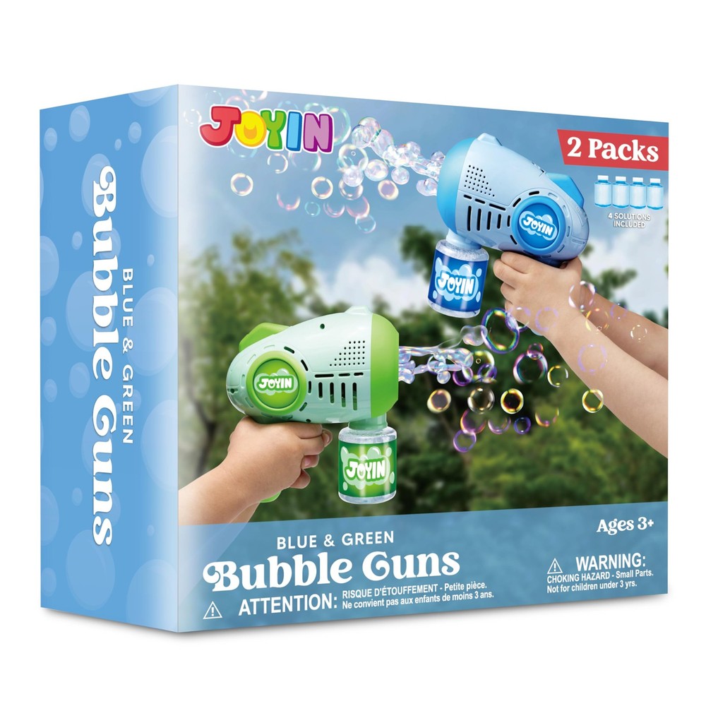 JOYIN 2 Kids Bubble Guns with 4 Bottles Solution, Automatic Bubble Machine Gun w