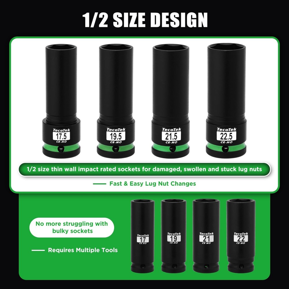 4PCS 1/2" Drive 1/2 Size Thin Wall Lug Nut Socket Set, Half Size Wheel Socket...