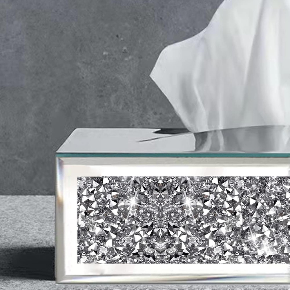 Rectangular Mirrored Tissue Box Covercrystal Crushed Diamond Tissue