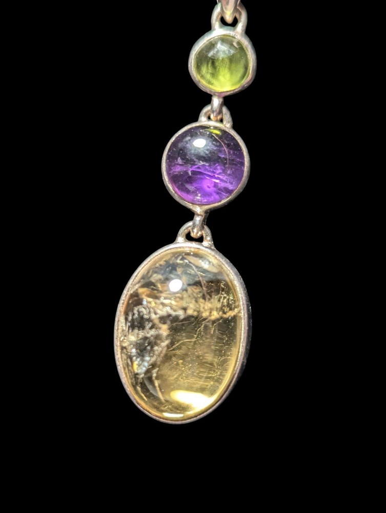 Handcrafted Citrine, Amethyst, Peridot Silver Artisan Pendant