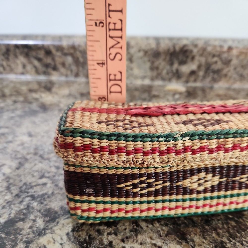 Vintage Sewing Storage Basket Woven Rectangle Lid
