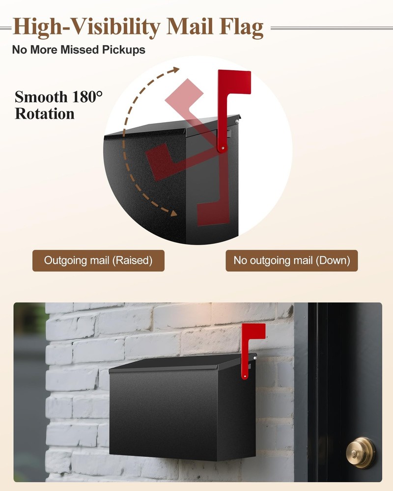 Wall-Mount Mailbox for Outside, Large Capacity Rust-Proof Mail Box with Stay-...