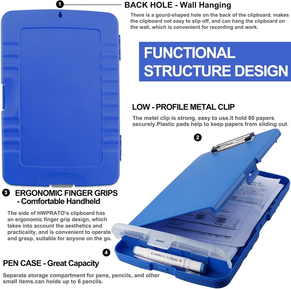 HWPRATO Foldable Clipboard Organizer with Storage - Plastic Blue