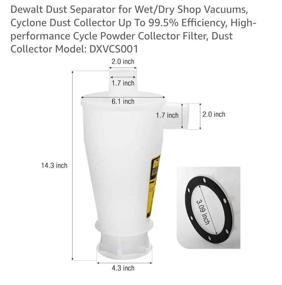 DEWALT Dust Separator for Wet/Dry Vacuums