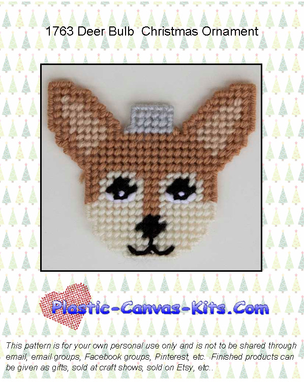 Deer Bulb Christmas Ornament- Plastic Canvas Pattern or Kit