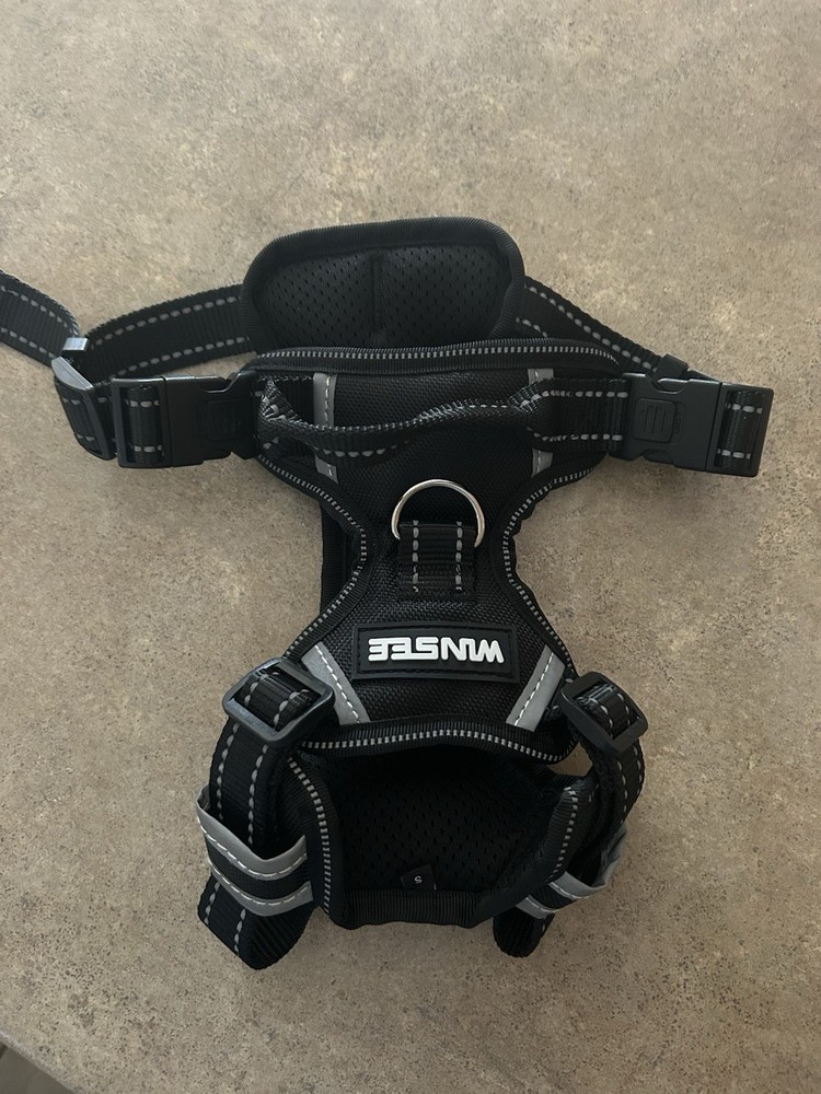 Winsee Dog Harness Black Size S Non Pull Adjustable Reflective With Handle