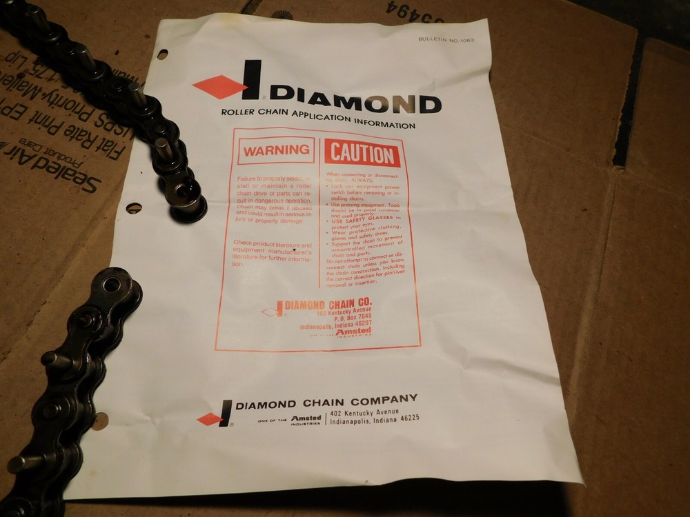 Matched Pair (2) Diamond Roller Chain Machine & Conveyer Gearing Drive Chain
