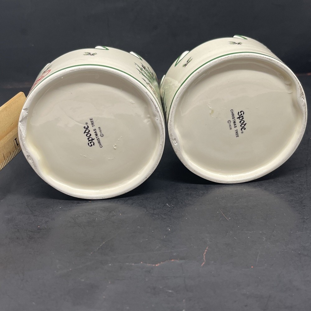 Vintage Spode Christmas Tree Pattern Pillar Candle Votive Holders Set 2 See note