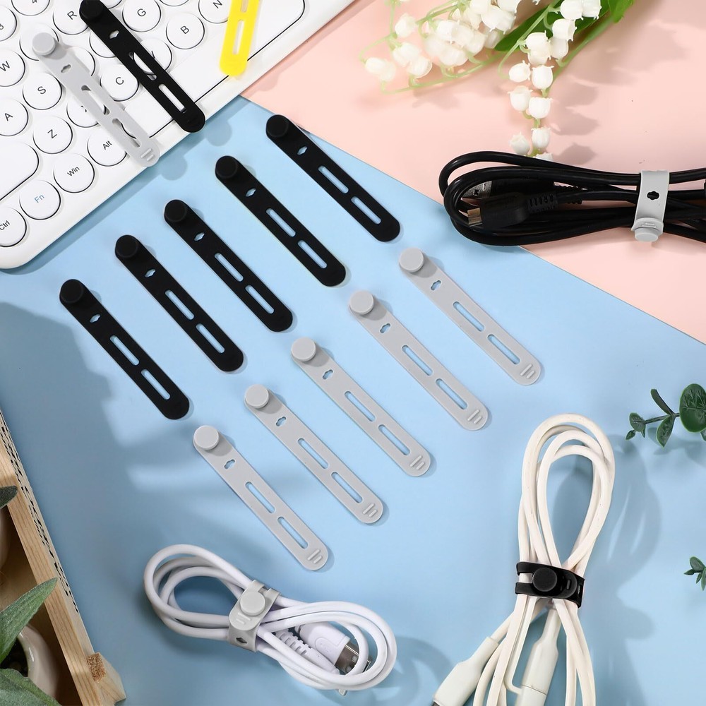 42 Pcs Silicone Cable Ties Reusable Cord Straps Multipurpose Elastic Cable Or...