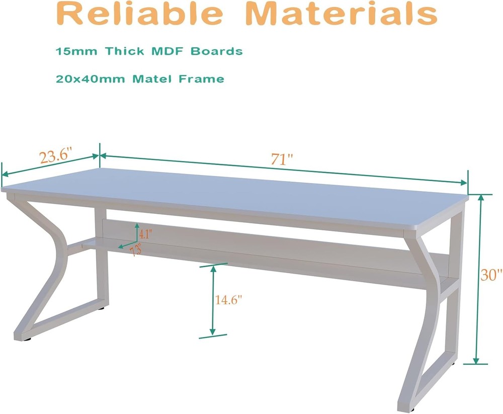 OSCHF Extra Long Desk 71in Double Writing Table Warm White