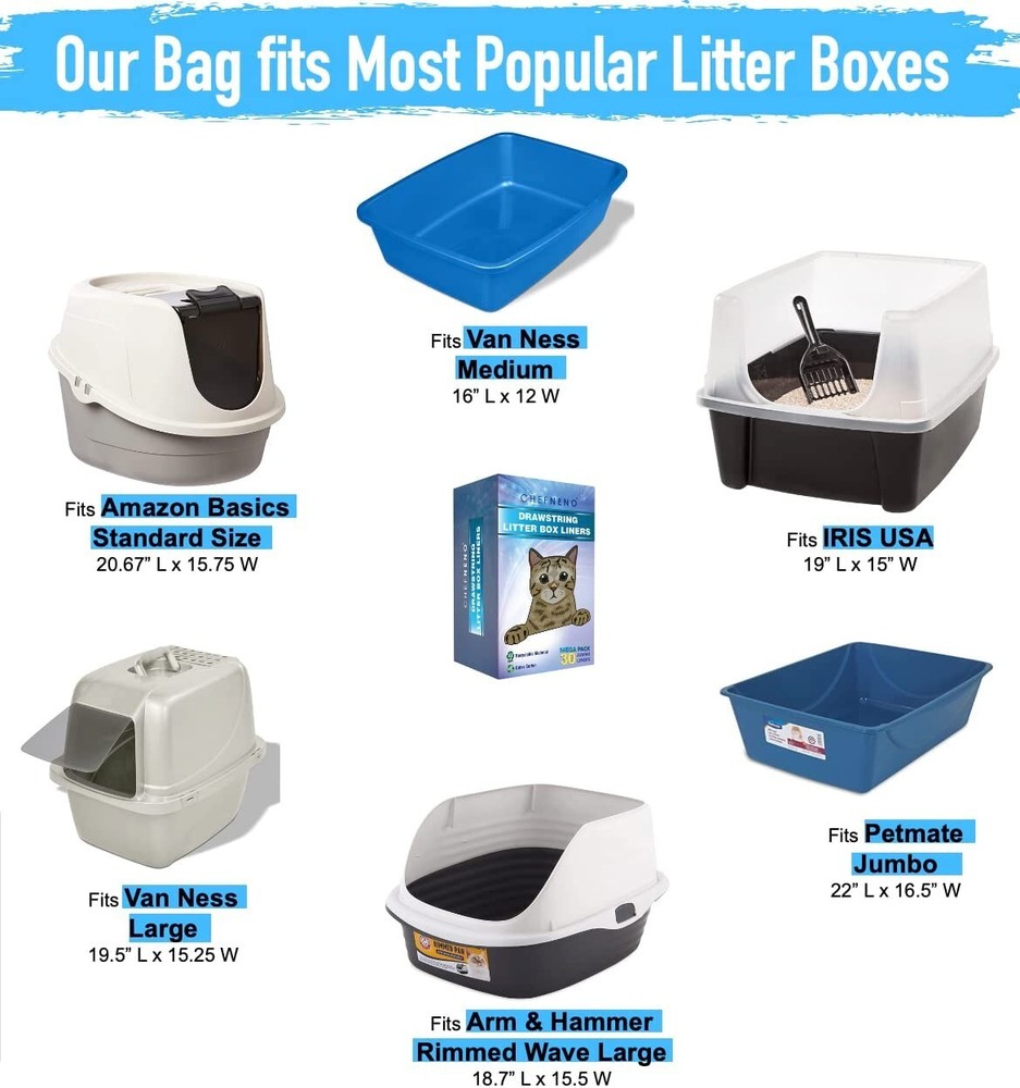 Cat Litter Box Liner Scratch Resistant Drawstring Cat Litter Tray Bag (30 Count)