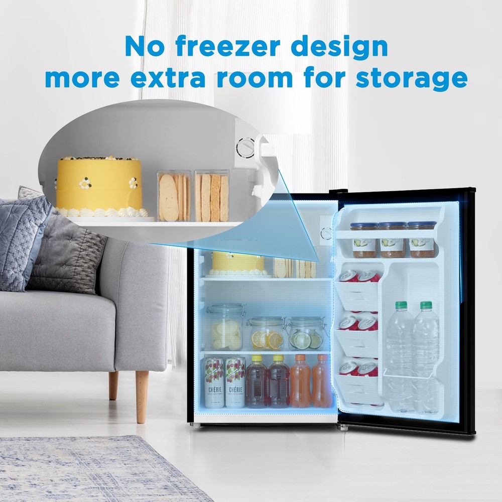 2.7 Cu Ft Single Door Refrigerator, Black, Compact Full-Size Fridge