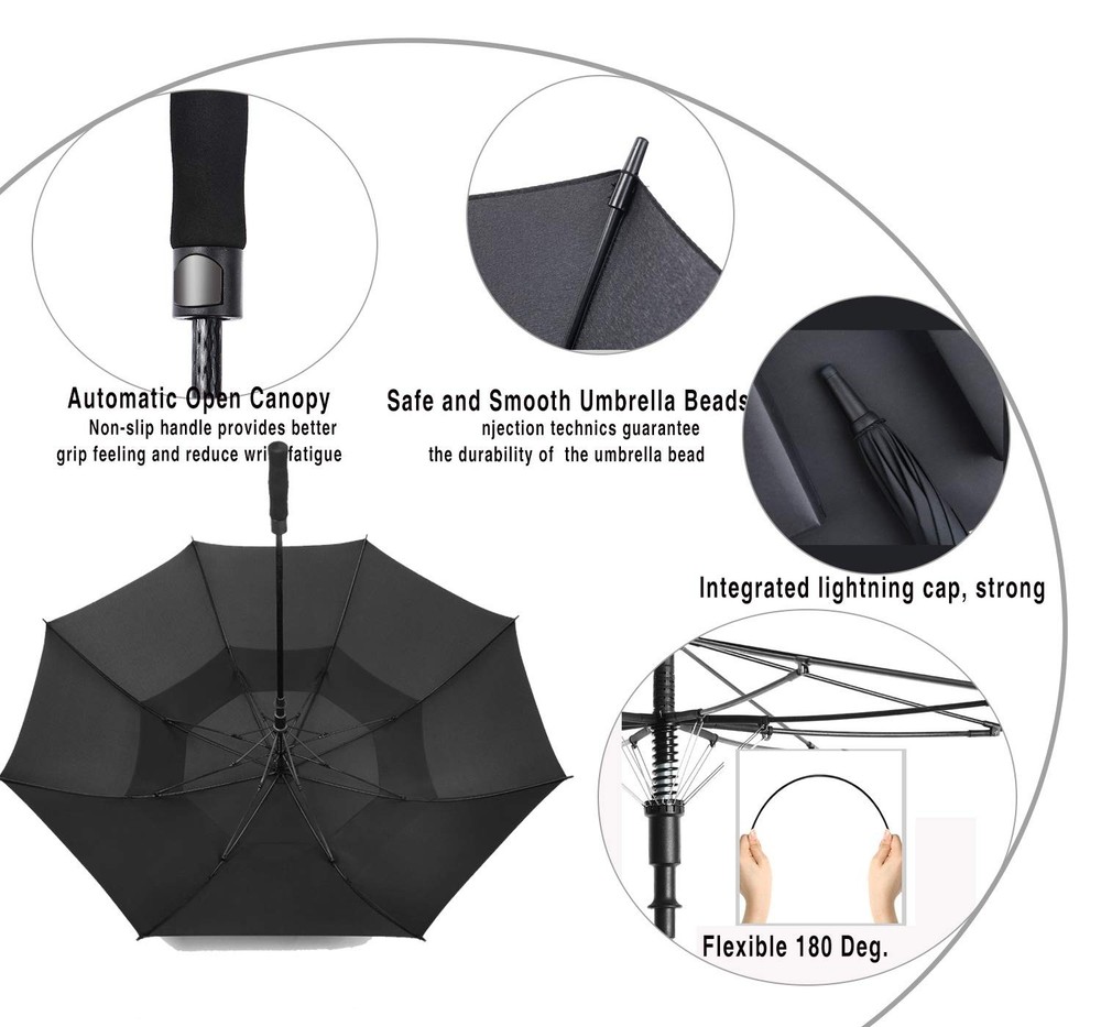 Large Golf Umbrella 62/68/72 Inch, Windproof Double Canopy, Automatic Open