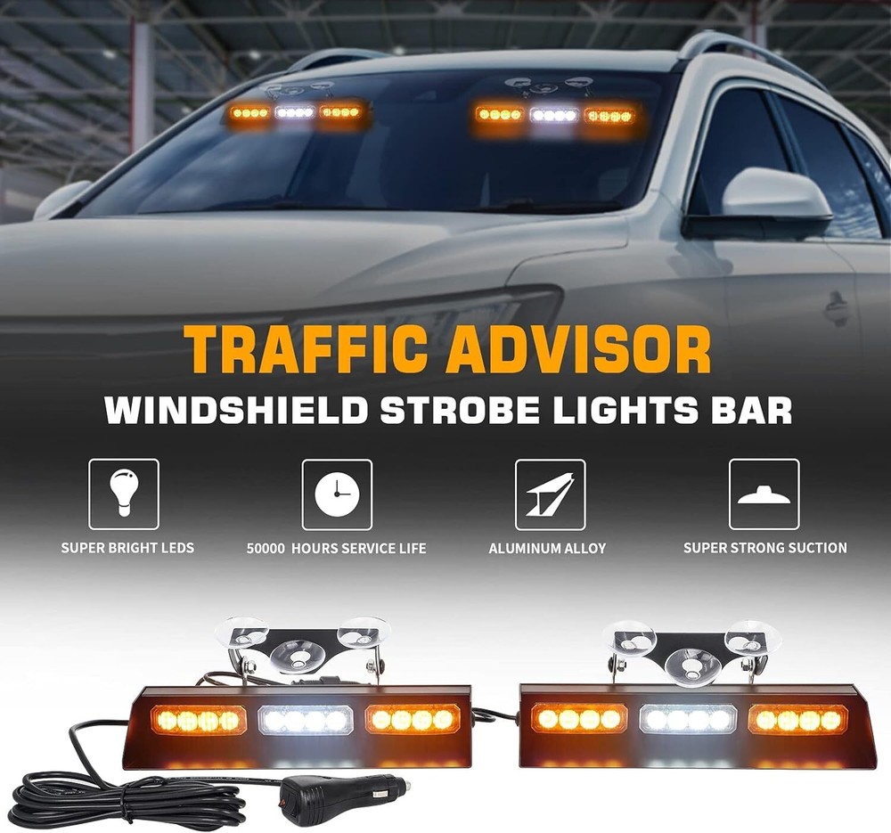 XRIDONSEN Emergency Dash Strobe Lights Bar Safety Warning Flash Windshield Light