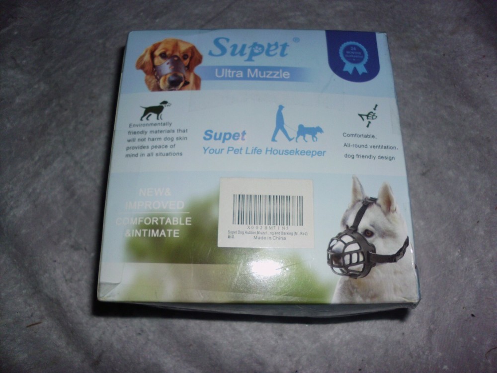 SUPET Ultra Rubber Dog Muzzle, medium, RED, new