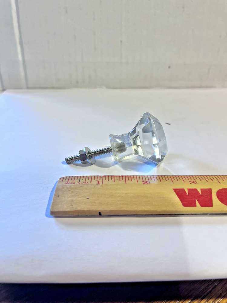 Vintage Glass Drawer Pull, 8 side, Clear Glass, Flat End